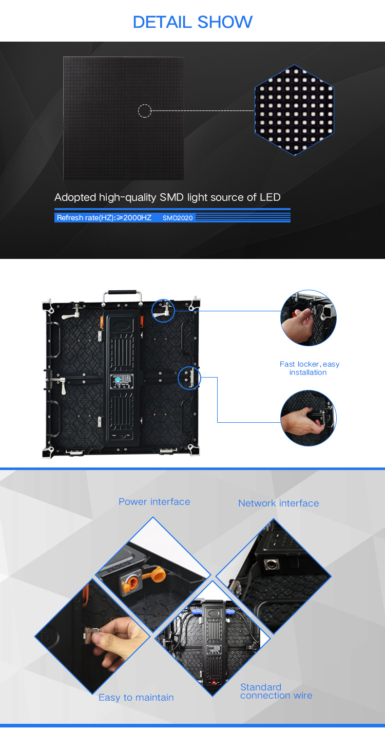 full color aluminum die casting large p3 indoor rental led screen display